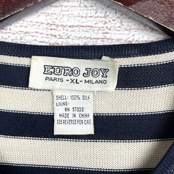 Vintage EURO JOY Washable Silk Top Blouse Striped Marine Style Vintage XL - Picture 7 of 10
